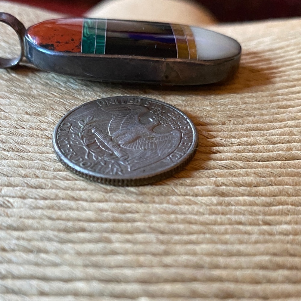 Native American Zuni multi-stone inlay oval pendant Multicolor Stone Pendant - Picture 4 of 4